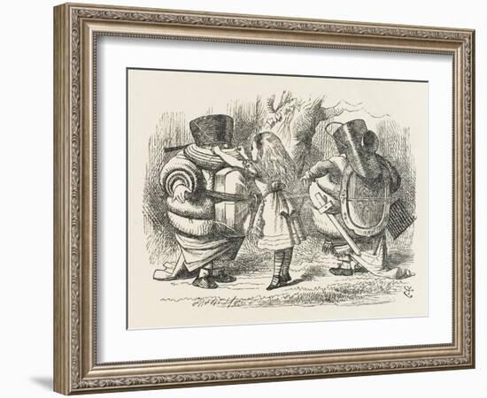 Alice Ties Armour on to Tweedledee and Tweedledum-John Tenniel-Framed Art Print