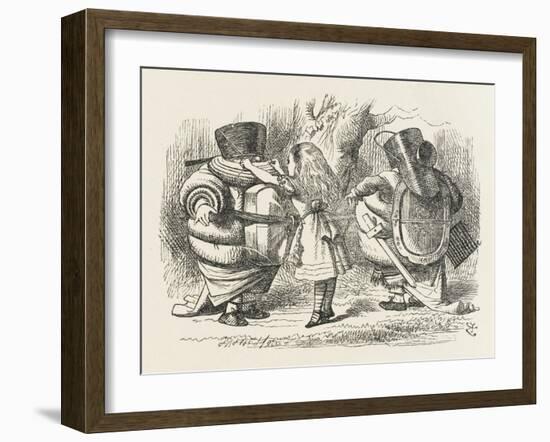 Alice Ties Armour on to Tweedledee and Tweedledum-John Tenniel-Framed Art Print