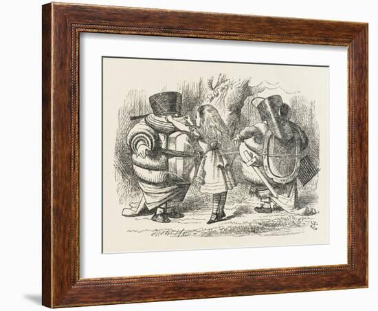 Alice Ties Armour on to Tweedledee and Tweedledum-John Tenniel-Framed Art Print