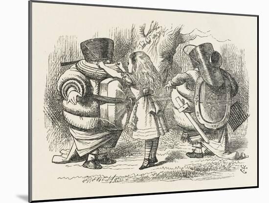 Alice Ties Armour on to Tweedledee and Tweedledum-John Tenniel-Mounted Art Print