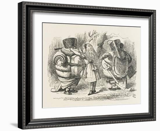 Alice Ties Armour on to Tweedledee and Tweedledum-John Tenniel-Framed Art Print