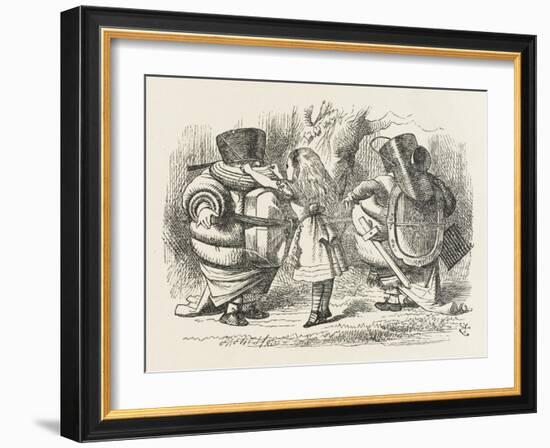 Alice Ties Armour on to Tweedledee and Tweedledum-John Tenniel-Framed Art Print