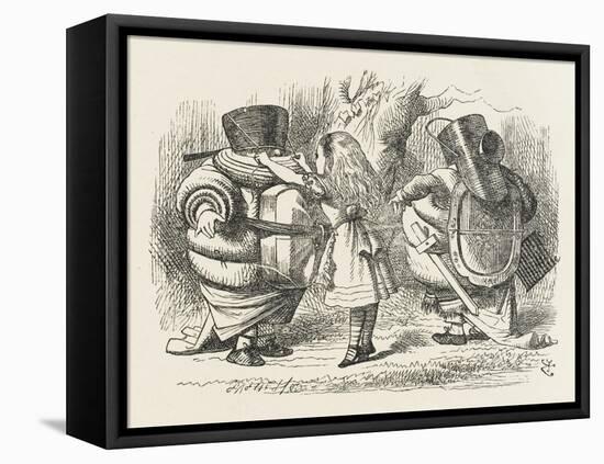 Alice Ties Armour on to Tweedledee and Tweedledum-John Tenniel-Framed Stretched Canvas