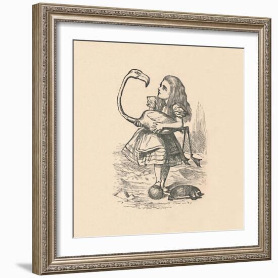 'Alice tries to play croquet with a flamingo as a mallet', 1889-John Tenniel-Framed Giclee Print