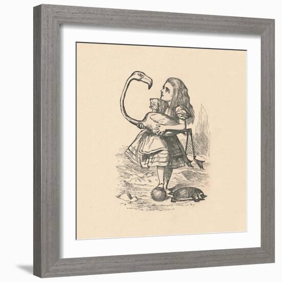 'Alice tries to play croquet with a flamingo as a mallet', 1889-John Tenniel-Framed Giclee Print