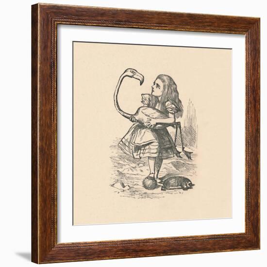 'Alice tries to play croquet with a flamingo as a mallet', 1889-John Tenniel-Framed Giclee Print