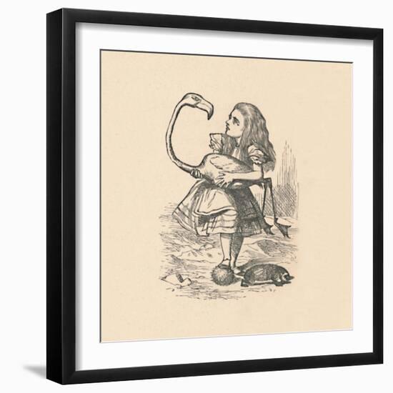 'Alice tries to play croquet with a flamingo as a mallet', 1889-John Tenniel-Framed Giclee Print