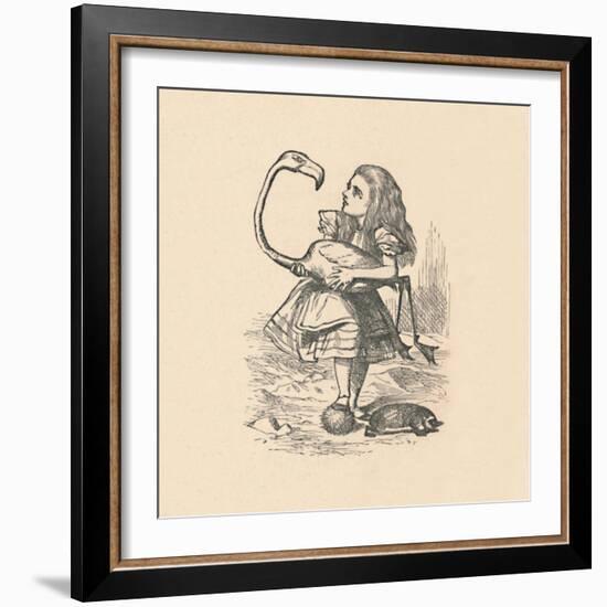 'Alice tries to play croquet with a flamingo as a mallet', 1889-John Tenniel-Framed Giclee Print