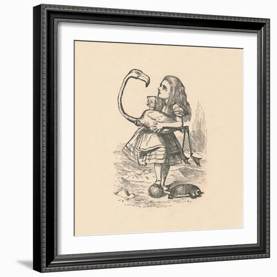 'Alice tries to play croquet with a flamingo as a mallet', 1889-John Tenniel-Framed Giclee Print