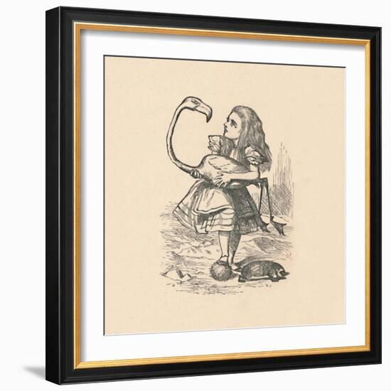 'Alice tries to play croquet with a flamingo as a mallet', 1889-John Tenniel-Framed Giclee Print