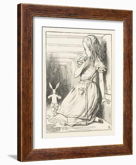 Alice Watches the White Rabbit Disappear Down the Hallway-John Tenniel-Framed Photographic Print