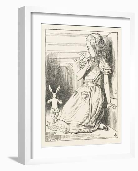 Alice Watches the White Rabbit Disappear Down the Hallway-John Tenniel-Framed Photographic Print