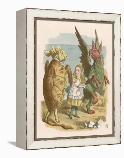 Alice with the Mock Turtle and the Gryphon-John Tenniel-Framed Stretched Canvas