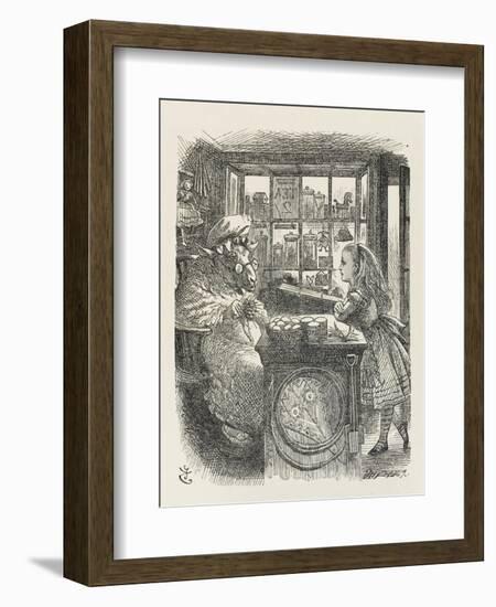 Alice with the Sheep Shopkeeper-John Tenniel-Framed Art Print