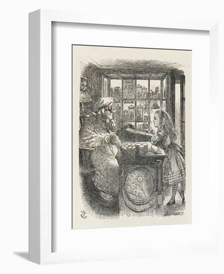 Alice with the Sheep Shopkeeper-John Tenniel-Framed Art Print