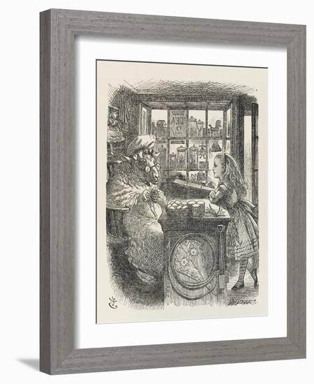 Alice with the Sheep Shopkeeper-John Tenniel-Framed Art Print