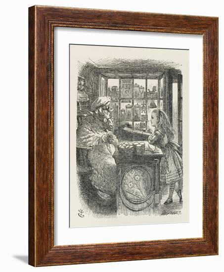 Alice with the Sheep Shopkeeper-John Tenniel-Framed Art Print