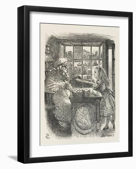 Alice with the Sheep Shopkeeper-John Tenniel-Framed Art Print