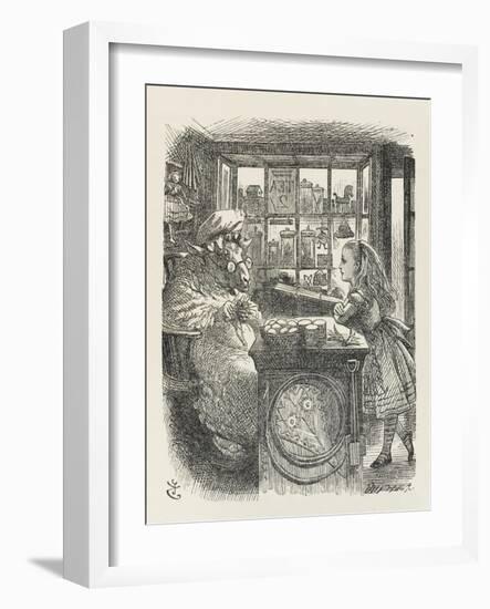 Alice with the Sheep Shopkeeper-John Tenniel-Framed Art Print