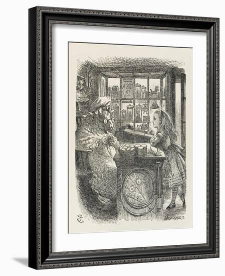 Alice with the Sheep Shopkeeper-John Tenniel-Framed Art Print