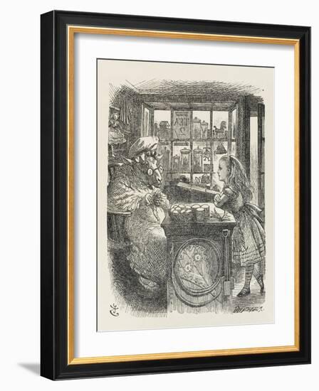 Alice with the Sheep Shopkeeper-John Tenniel-Framed Art Print