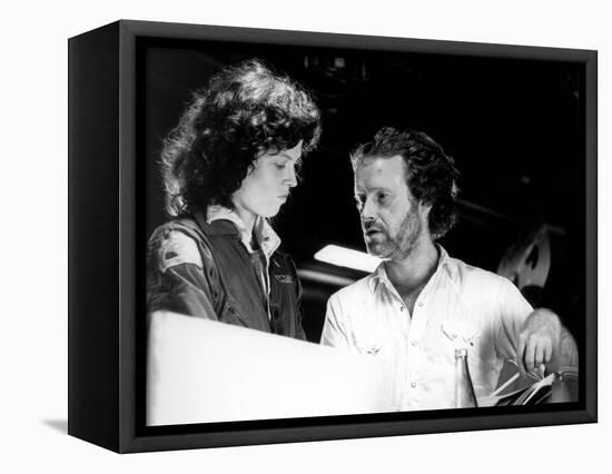 Alien, 1979 directed by Ridley Scott On the set, Ridley Scott directs Sigourney Weaver (photo)-null-Framed Stretched Canvas