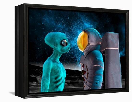 Alien And Astronaut, Artwork-Victor Habbick-Framed Premier Image Canvas