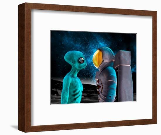 Alien And Astronaut, Artwork-Victor Habbick-Framed Premium Photographic Print