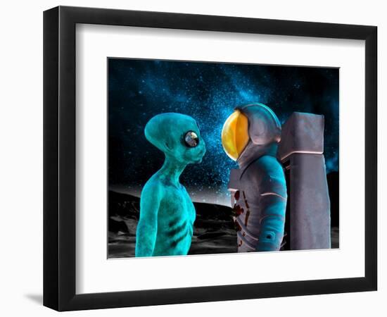 Alien And Astronaut, Artwork-Victor Habbick-Framed Premium Photographic Print