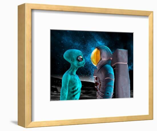 Alien And Astronaut, Artwork-Victor Habbick-Framed Premium Photographic Print