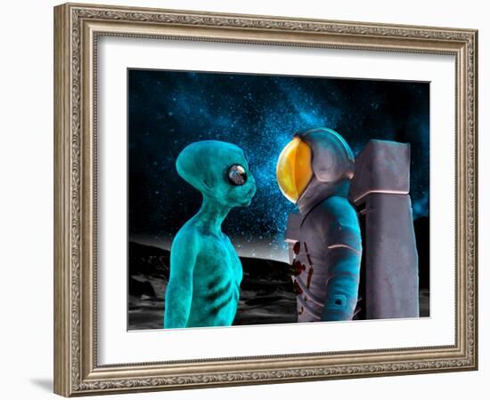 Alien And Astronaut, Artwork-Victor Habbick-Framed Photographic Print