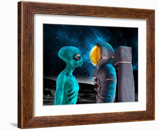 Alien And Astronaut, Artwork-Victor Habbick-Framed Photographic Print