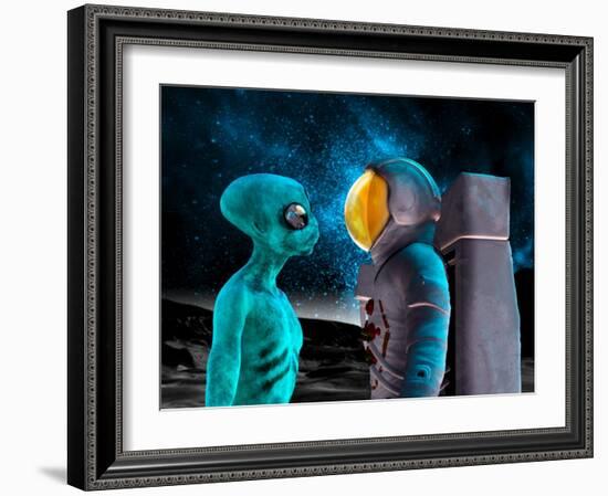Alien And Astronaut, Artwork-Victor Habbick-Framed Photographic Print