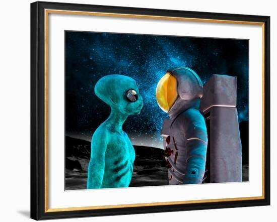 Alien And Astronaut, Artwork-Victor Habbick-Framed Photographic Print