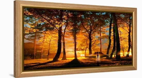 Alien and Ufo in the Forest-null-Framed Stretched Canvas