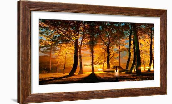 Alien and Ufo in the Forest-null-Framed Photographic Print