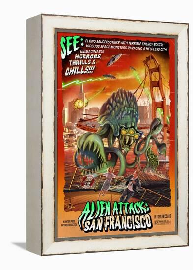 Alien Attack! San Francisco, California-Lantern Press-Framed Stretched Canvas