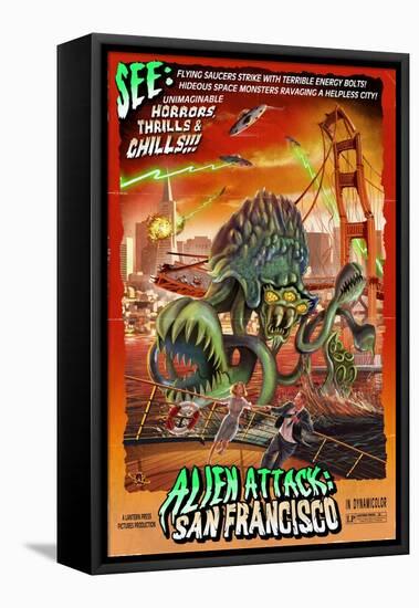 Alien Attack! San Francisco, California-Lantern Press-Framed Stretched Canvas