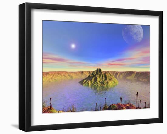 Alien Flora Flourishes in an Impact Crater on an Earth-Like Planet-Stocktrek Images-Framed Photographic Print