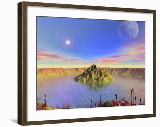 Alien Flora Flourishes in an Impact Crater on an Earth-Like Planet-Stocktrek Images-Framed Photographic Print