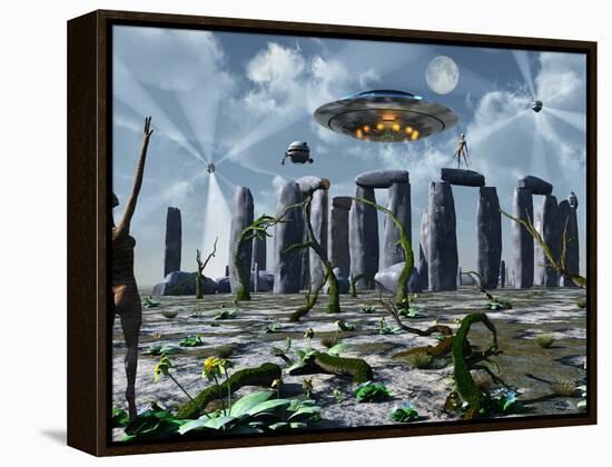 Alien Interdimensional Beings Recharge Their Vehicles at Stonehenge-Stocktrek Images-Framed Premier Image Canvas