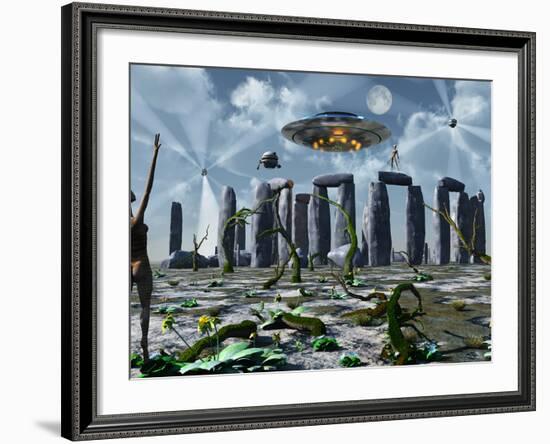 Alien Interdimensional Beings Recharge Their Vehicles at Stonehenge-Stocktrek Images-Framed Photographic Print