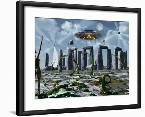 Alien Interdimensional Beings Recharge Their Vehicles at Stonehenge-Stocktrek Images-Framed Photographic Print