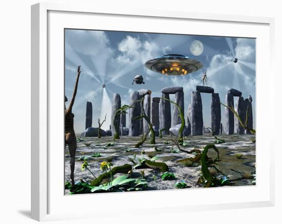 Alien Interdimensional Beings Recharge Their Vehicles at Stonehenge-Stocktrek Images-Framed Photographic Print