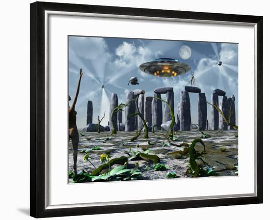 Alien Interdimensional Beings Recharge Their Vehicles at Stonehenge-Stocktrek Images-Framed Photographic Print