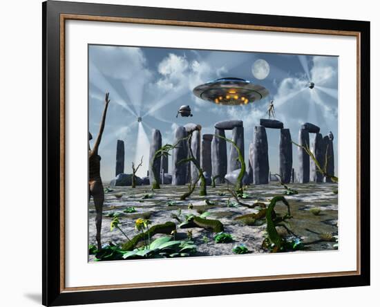 Alien Interdimensional Beings Recharge Their Vehicles at Stonehenge-Stocktrek Images-Framed Photographic Print