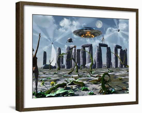 Alien Interdimensional Beings Recharge Their Vehicles at Stonehenge-Stocktrek Images-Framed Photographic Print