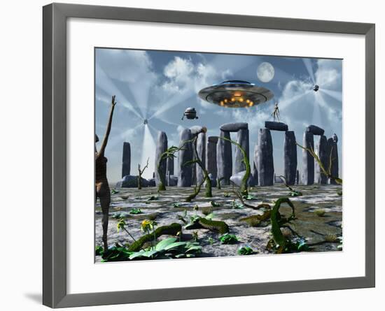 Alien Interdimensional Beings Recharge Their Vehicles at Stonehenge-Stocktrek Images-Framed Photographic Print