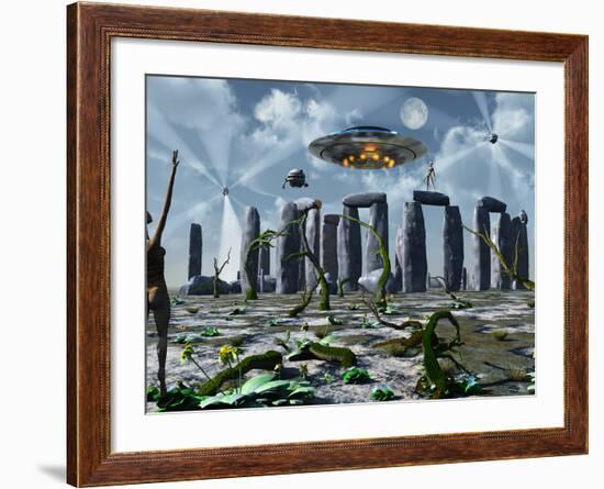 Alien Interdimensional Beings Recharge Their Vehicles at Stonehenge-Stocktrek Images-Framed Photographic Print