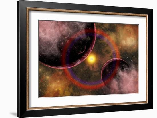 Alien Planets Located in a Vast Colorful Gaseous Nebula-null-Framed Art Print